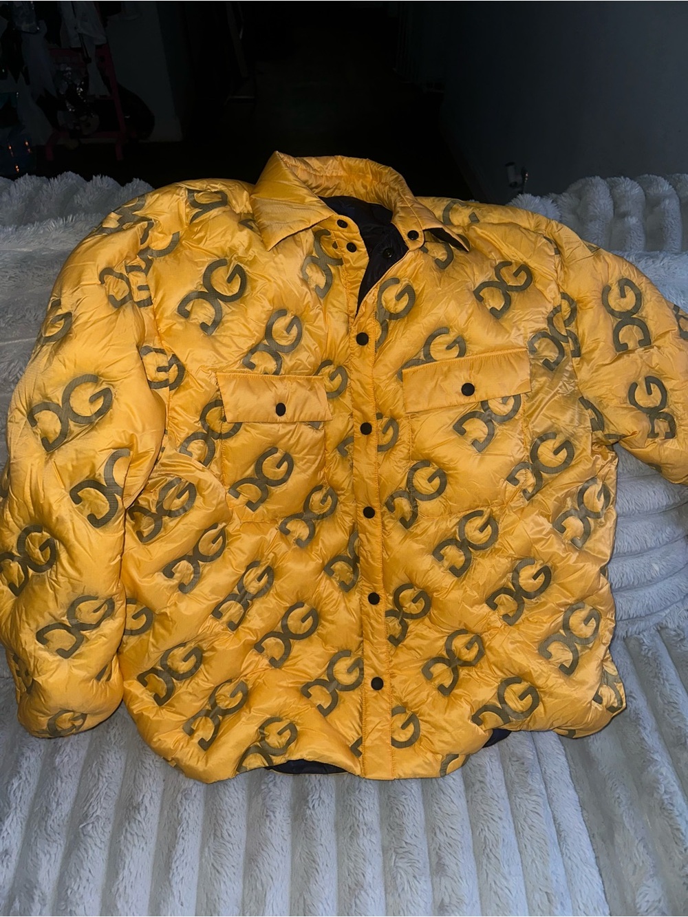 Dolce & Gabbana Navy Quilted Jacket with Yellow Trim